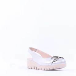 Women Wonders Gale Slingback Link Wedge - Silver Leather