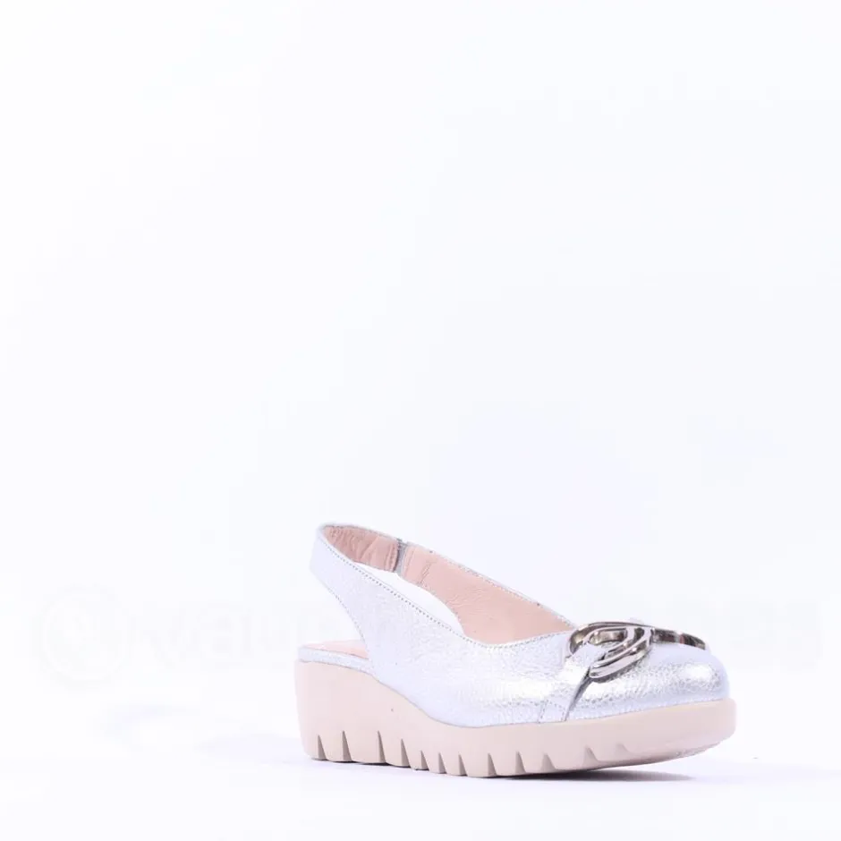 Women Wonders Gale Slingback Link Wedge - Silver Leather