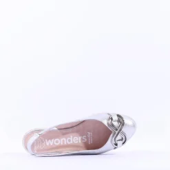 Women Wonders Gale Slingback Link Wedge - Silver Leather