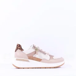 Women Ara Garda Side Zip Wedge Trainer - Beige Leopard Combi