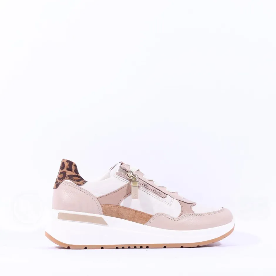 Women Ara Garda Side Zip Wedge Trainer - Beige Leopard Combi