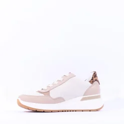 Women Ara Garda Side Zip Wedge Trainer - Beige Leopard Combi