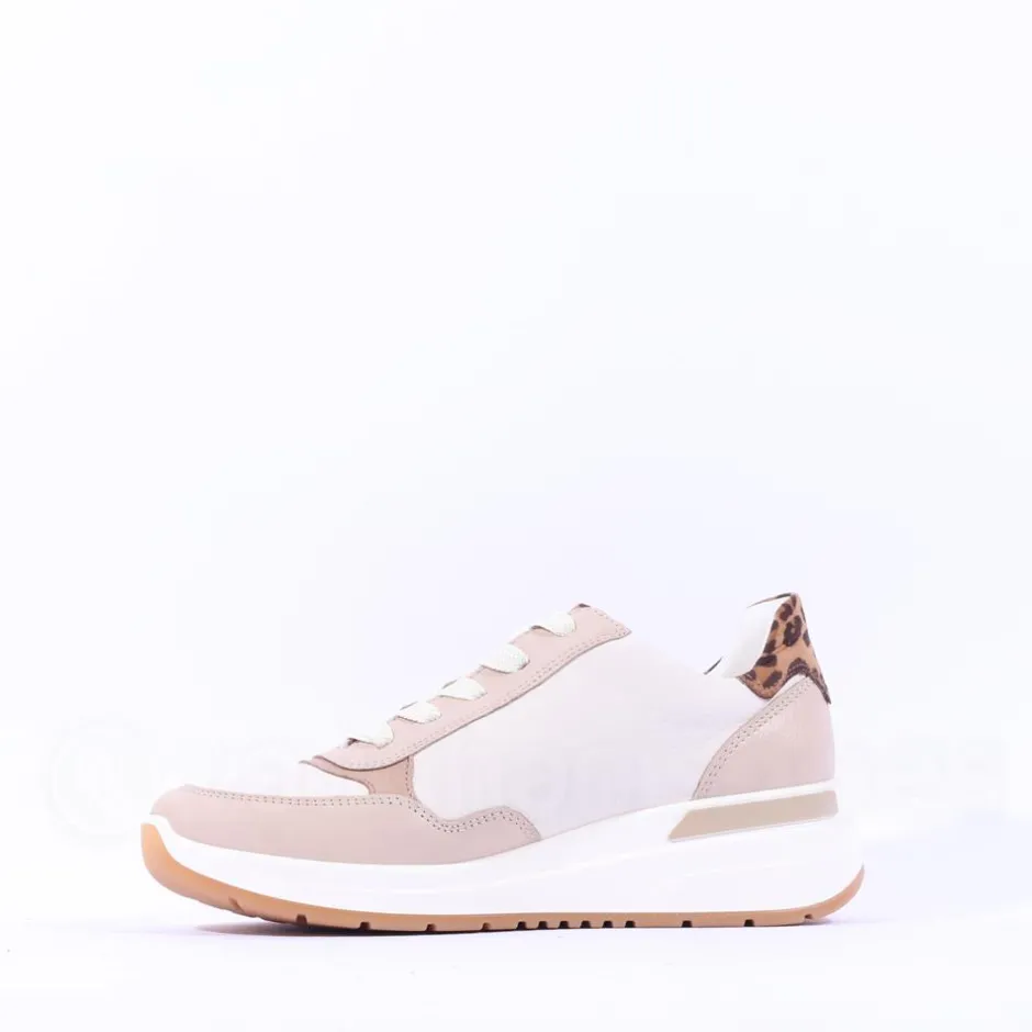 Women Ara Garda Side Zip Wedge Trainer - Beige Leopard Combi