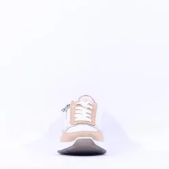 Women Ara Garda Side Zip Wedge Trainer - Tan Pink Metallic