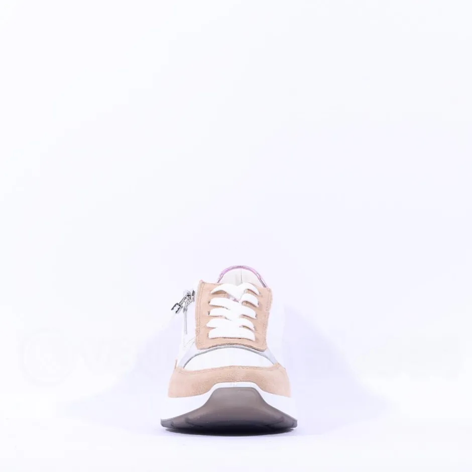 Women Ara Garda Side Zip Wedge Trainer - Tan Pink Metallic
