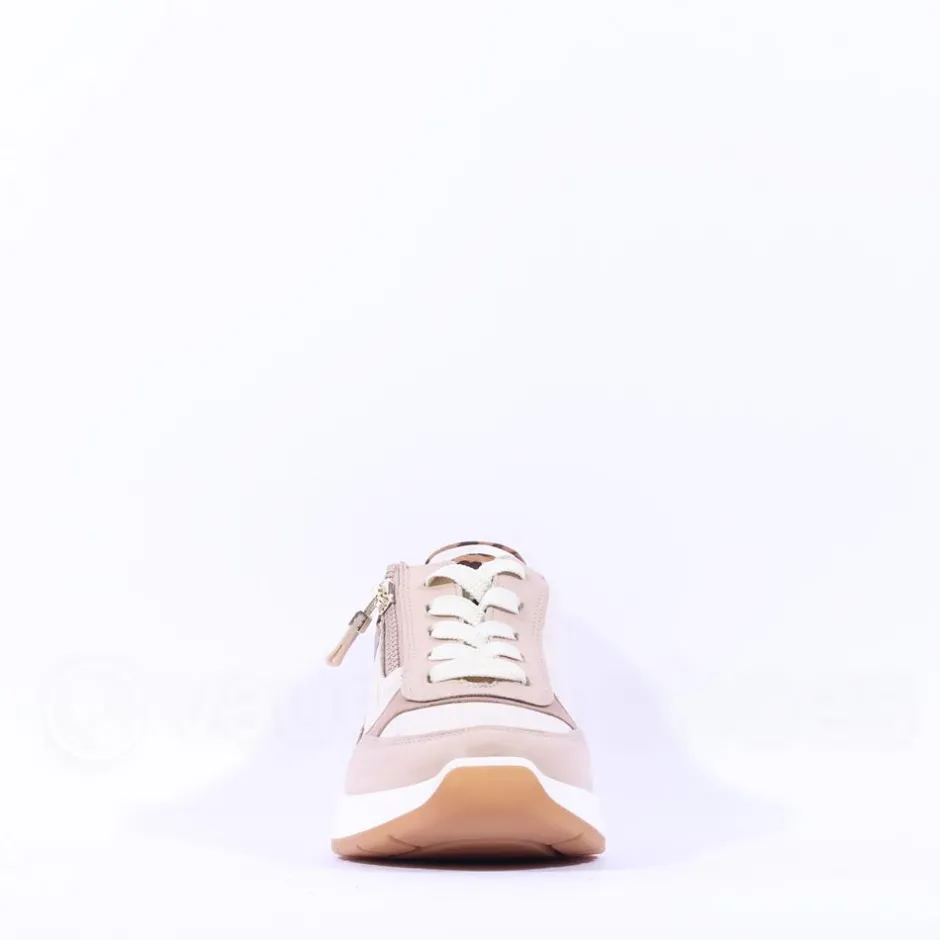 Women Ara Garda Side Zip Wedge Trainer - Beige Leopard Combi