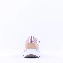Women Ara Garda Side Zip Wedge Trainer - Tan Pink Metallic
