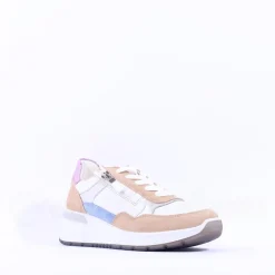Women Ara Garda Side Zip Wedge Trainer - Tan Pink Metallic