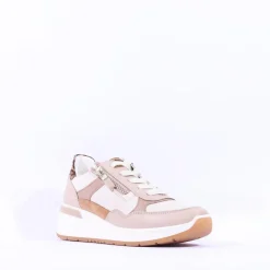 Women Ara Garda Side Zip Wedge Trainer - Beige Leopard Combi