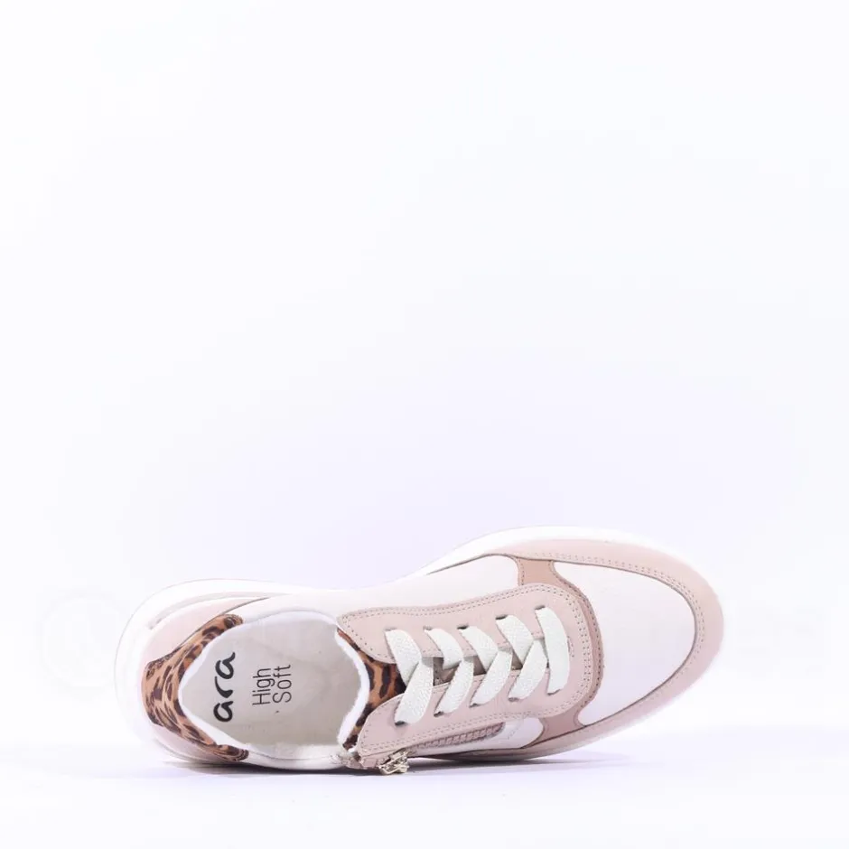 Women Ara Garda Side Zip Wedge Trainer - Beige Leopard Combi