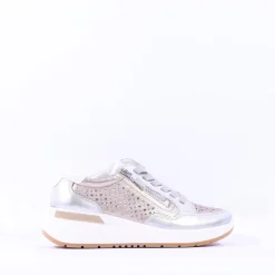 Women Ara Garda Sidezip Lace Wedge Trainer - Metallic Combi