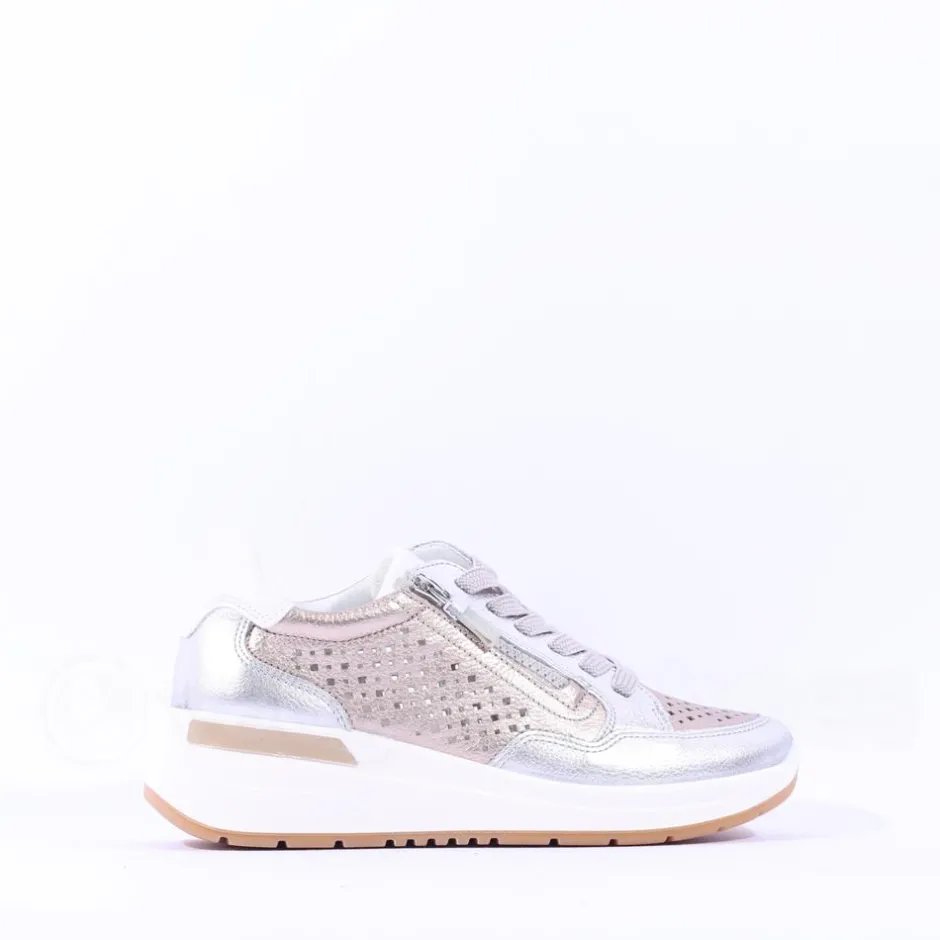 Women Ara Garda Sidezip Lace Wedge Trainer - Metallic Combi