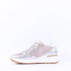 Women Ara Garda Sidezip Lace Wedge Trainer - Metallic Combi