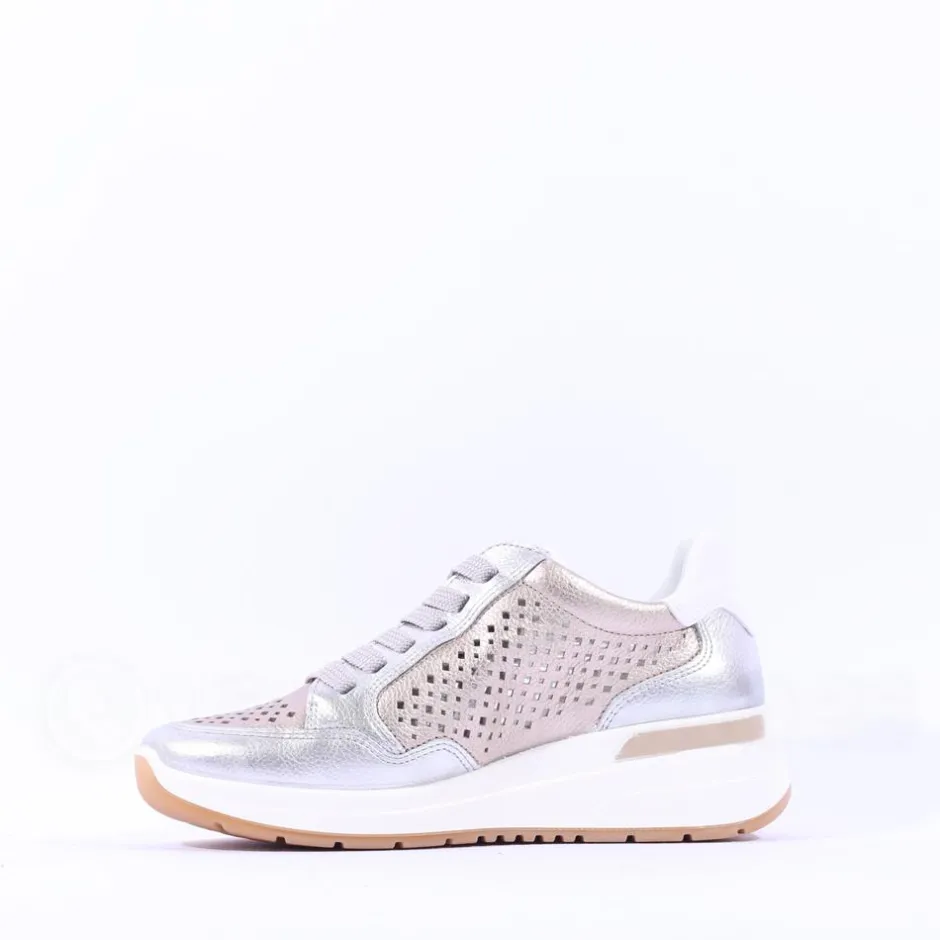 Women Ara Garda Sidezip Lace Wedge Trainer - Metallic Combi