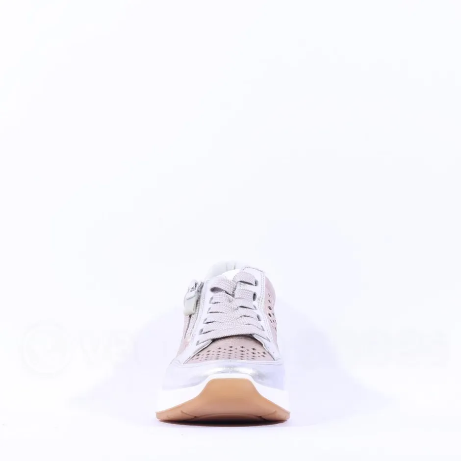 Women Ara Garda Sidezip Lace Wedge Trainer - Metallic Combi