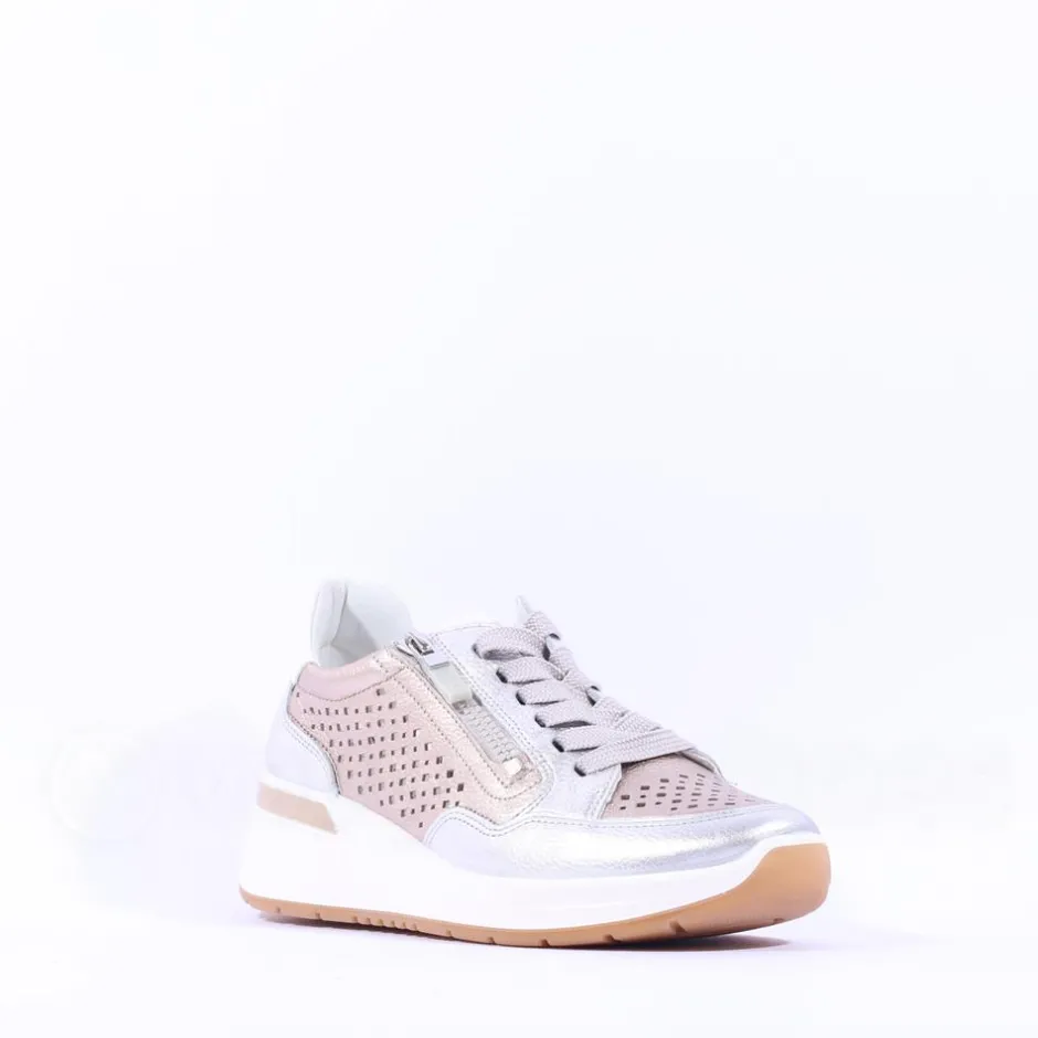 Women Ara Garda Sidezip Lace Wedge Trainer - Metallic Combi