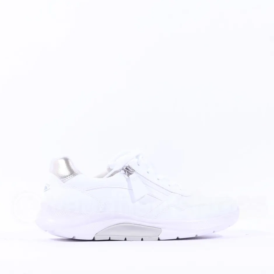 Women Gabor Garten Rolling Soft Zip Trainer - White Silver