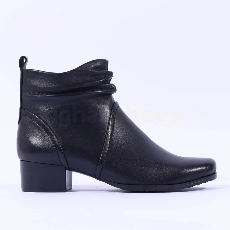 Women Caprice Gerda Folded Wide Fit Ankle Boot - Black Soft Leather