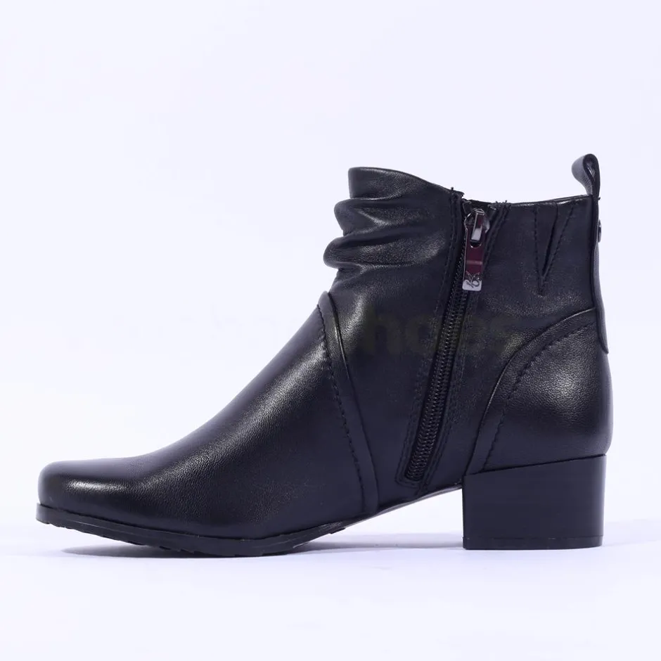 Women Caprice Gerda Folded Wide Fit Ankle Boot - Black Soft Leather
