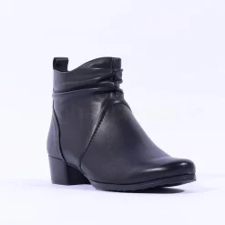 Women Caprice Gerda Folded Wide Fit Ankle Boot - Black Soft Leather