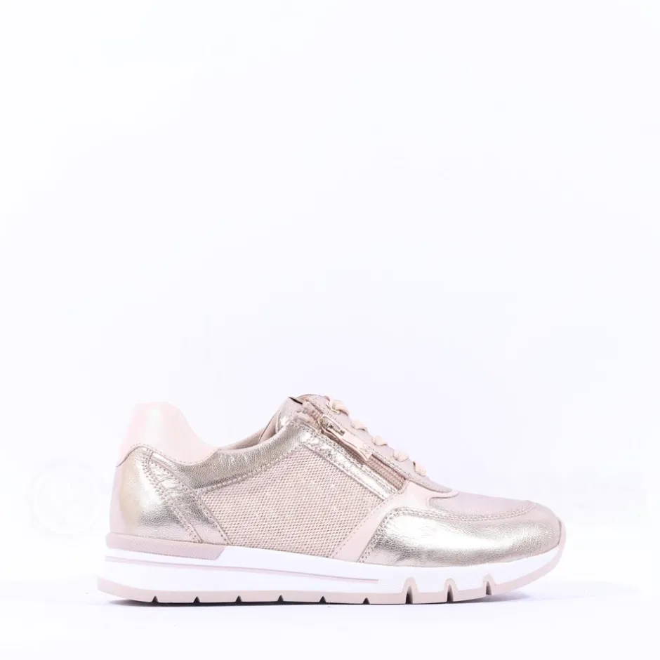 Women Caprice Ginga Side Zip Sparkle Trainer - Gold Metallic