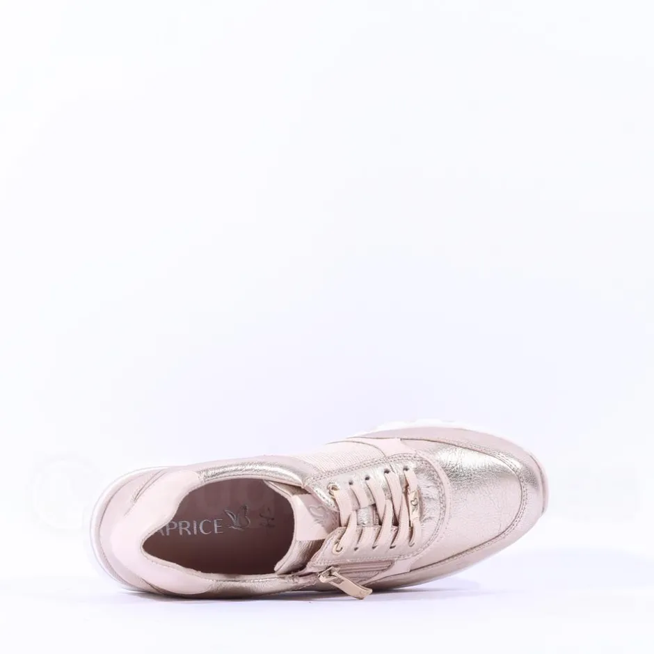 Women Caprice Ginga Side Zip Sparkle Trainer - Gold Metallic