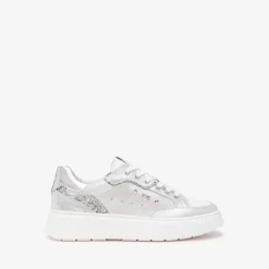 Women NeroGiardini Glitter Heel Laced Trainer - Silver Leather