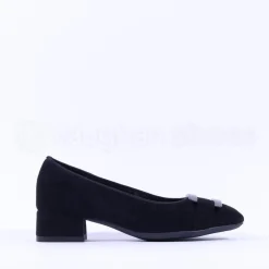 Women Ara Graz Low Heel Buckle Court Shoe - Black Suede