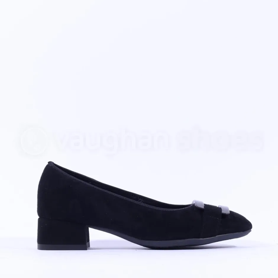 Women Ara Graz Low Heel Buckle Court Shoe - Black Suede