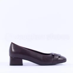 Women Ara Graz Low Heel Buckle Court Shoe - Burgundy Leather