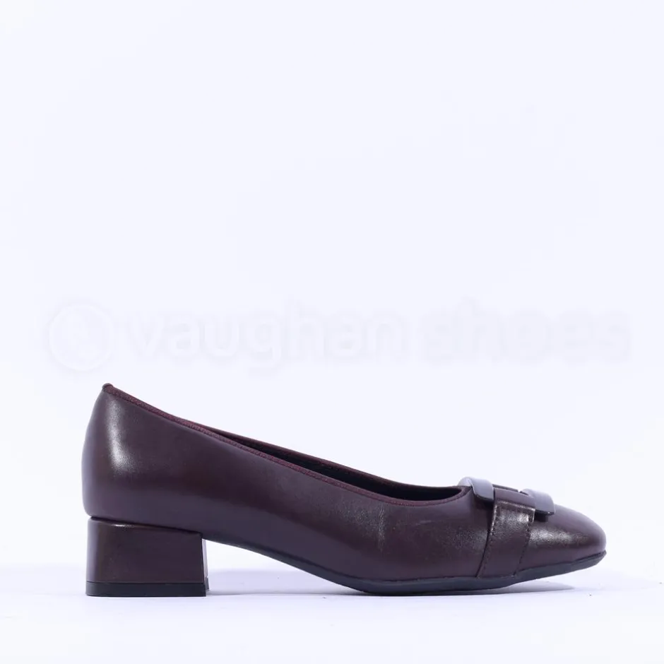 Women Ara Graz Low Heel Buckle Court Shoe - Burgundy Leather
