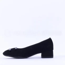 Women Ara Graz Low Heel Buckle Court Shoe - Black Suede