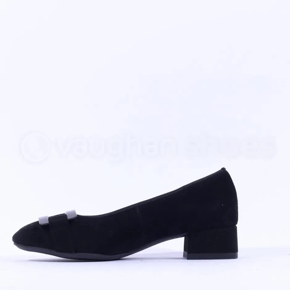 Women Ara Graz Low Heel Buckle Court Shoe - Black Suede