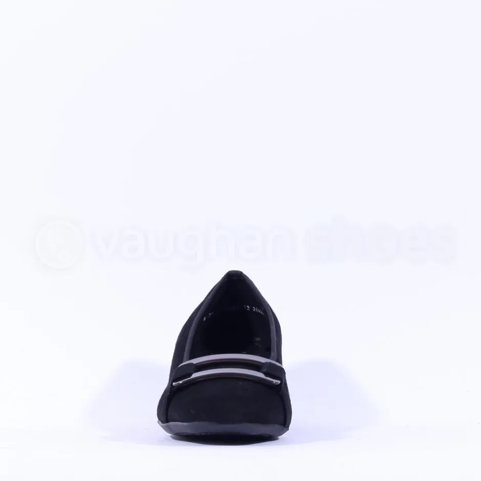 Women Ara Graz Low Heel Buckle Court Shoe - Black Suede