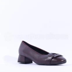 Women Ara Graz Low Heel Buckle Court Shoe - Burgundy Leather