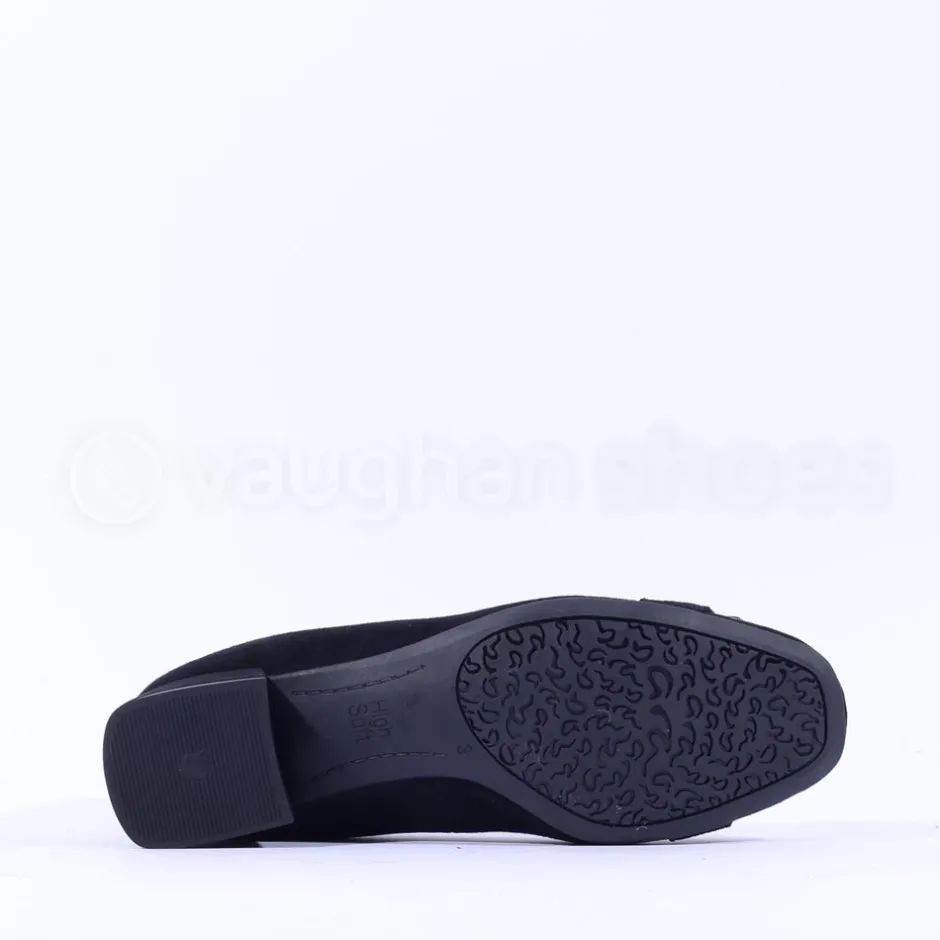 Women Ara Graz Low Heel Buckle Court Shoe - Black Suede