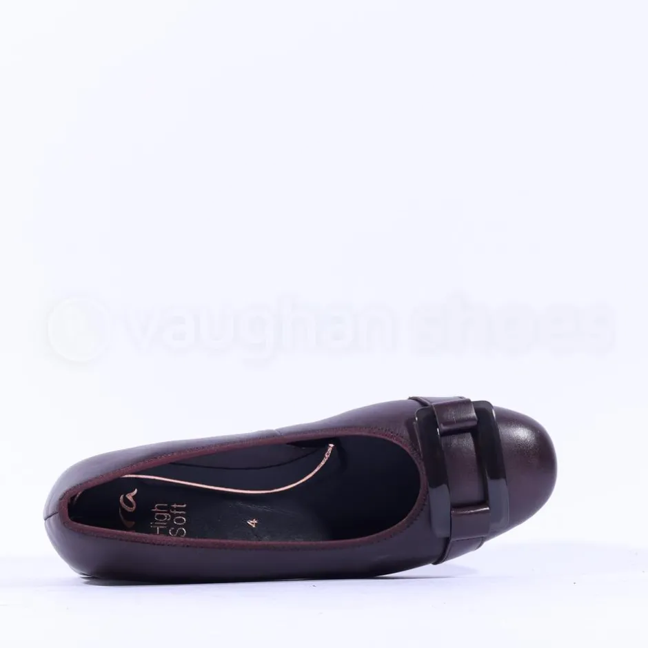 Women Ara Graz Low Heel Buckle Court Shoe - Burgundy Leather