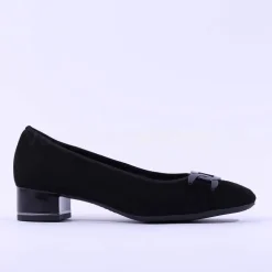 Women Ara Graz Low Heel Link Buckle Court Shoe - Black Suede