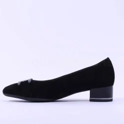 Women Ara Graz Low Heel Link Buckle Court Shoe - Black Suede