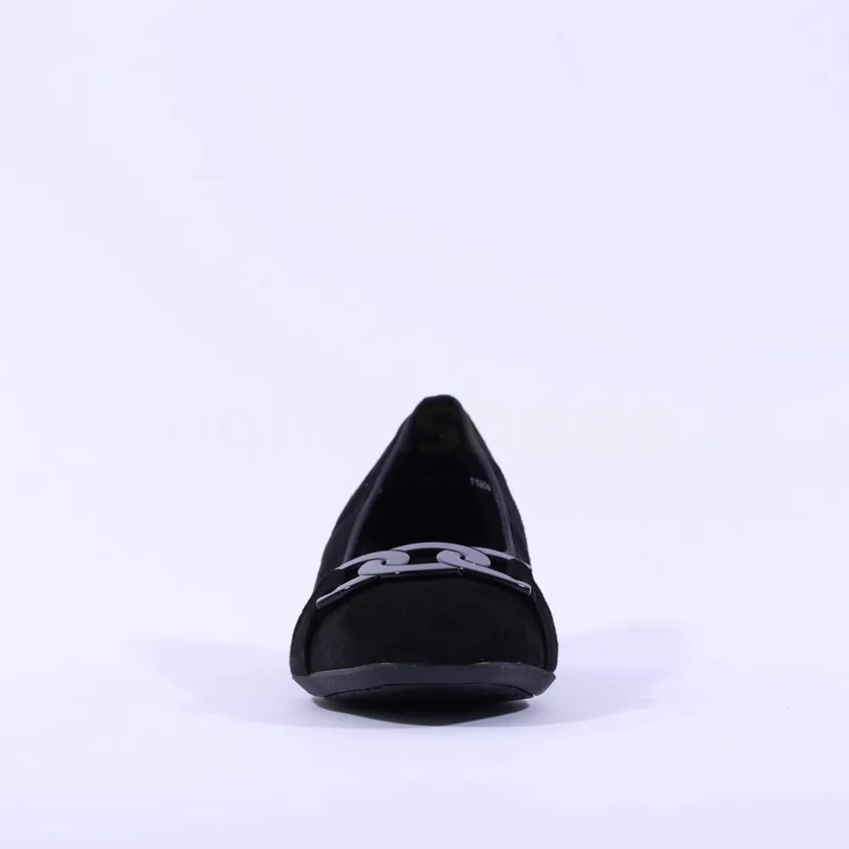 Women Ara Graz Low Heel Link Buckle Court Shoe - Black Suede