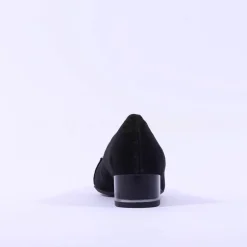 Women Ara Graz Low Heel Link Buckle Court Shoe - Black Suede