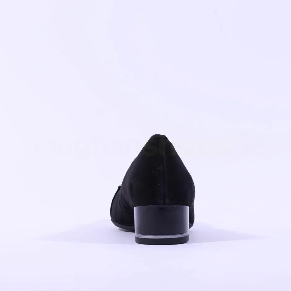 Women Ara Graz Low Heel Link Buckle Court Shoe - Black Suede