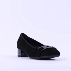 Women Ara Graz Low Heel Link Buckle Court Shoe - Black Suede
