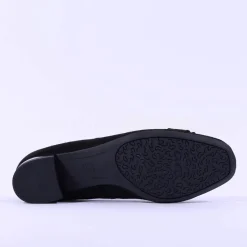 Women Ara Graz Low Heel Link Buckle Court Shoe - Black Suede