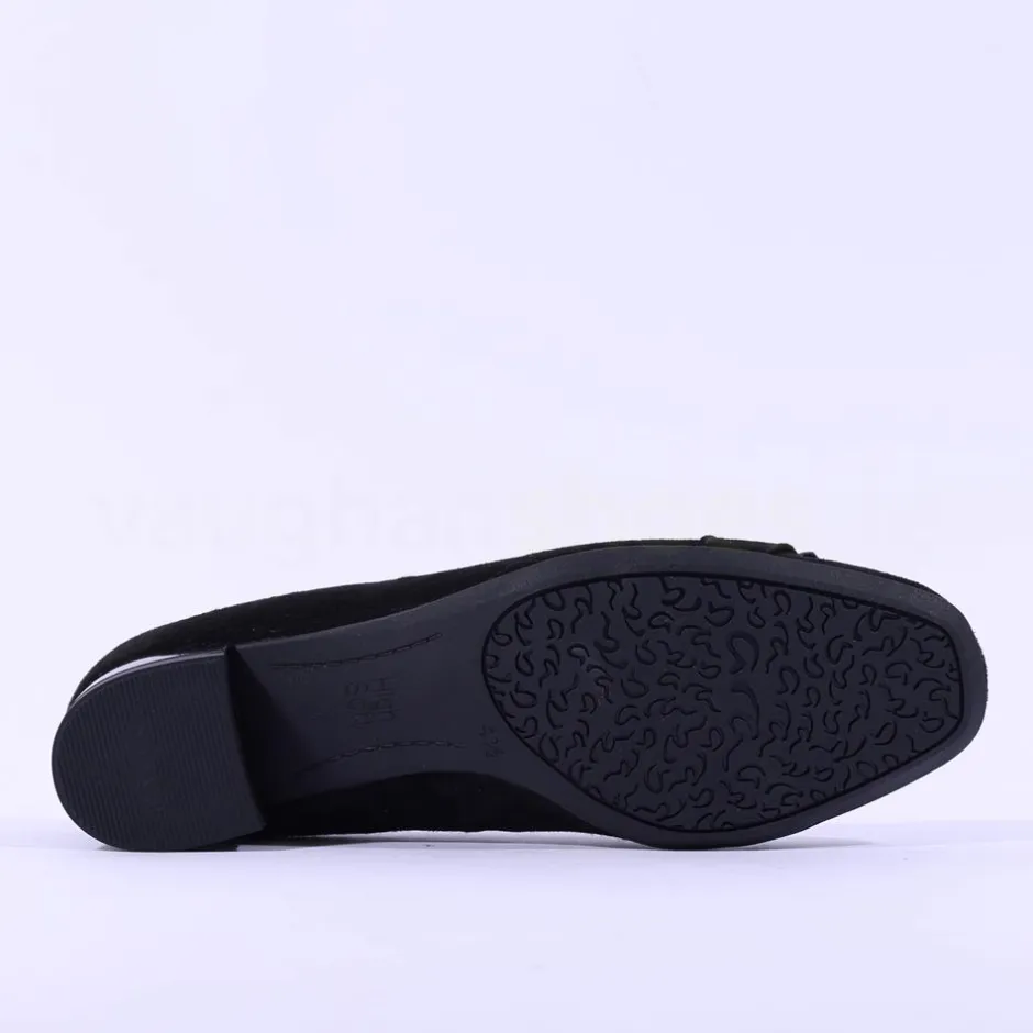 Women Ara Graz Low Heel Link Buckle Court Shoe - Black Suede
