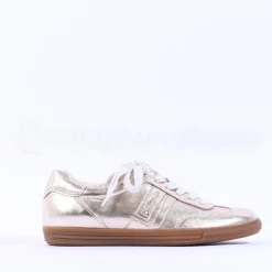 Women Paul Green Gum Sole Laced Trainer - Gold Metallic