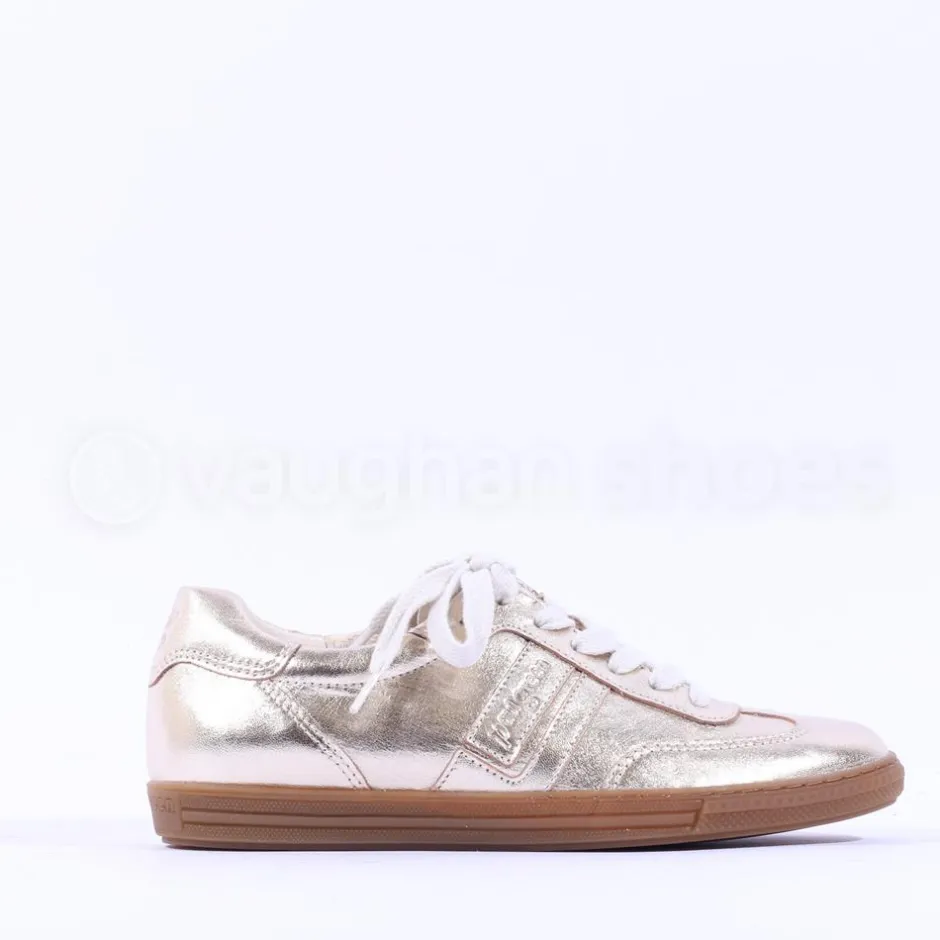 Women Paul Green Gum Sole Laced Trainer - Gold Metallic