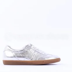 Women Paul Green Gum Sole Laced Trainer - Silver Metallic