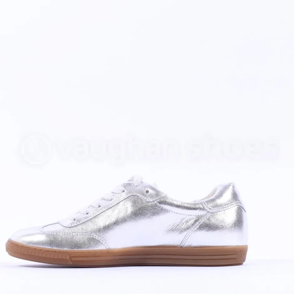 Women Paul Green Gum Sole Laced Trainer - Silver Metallic