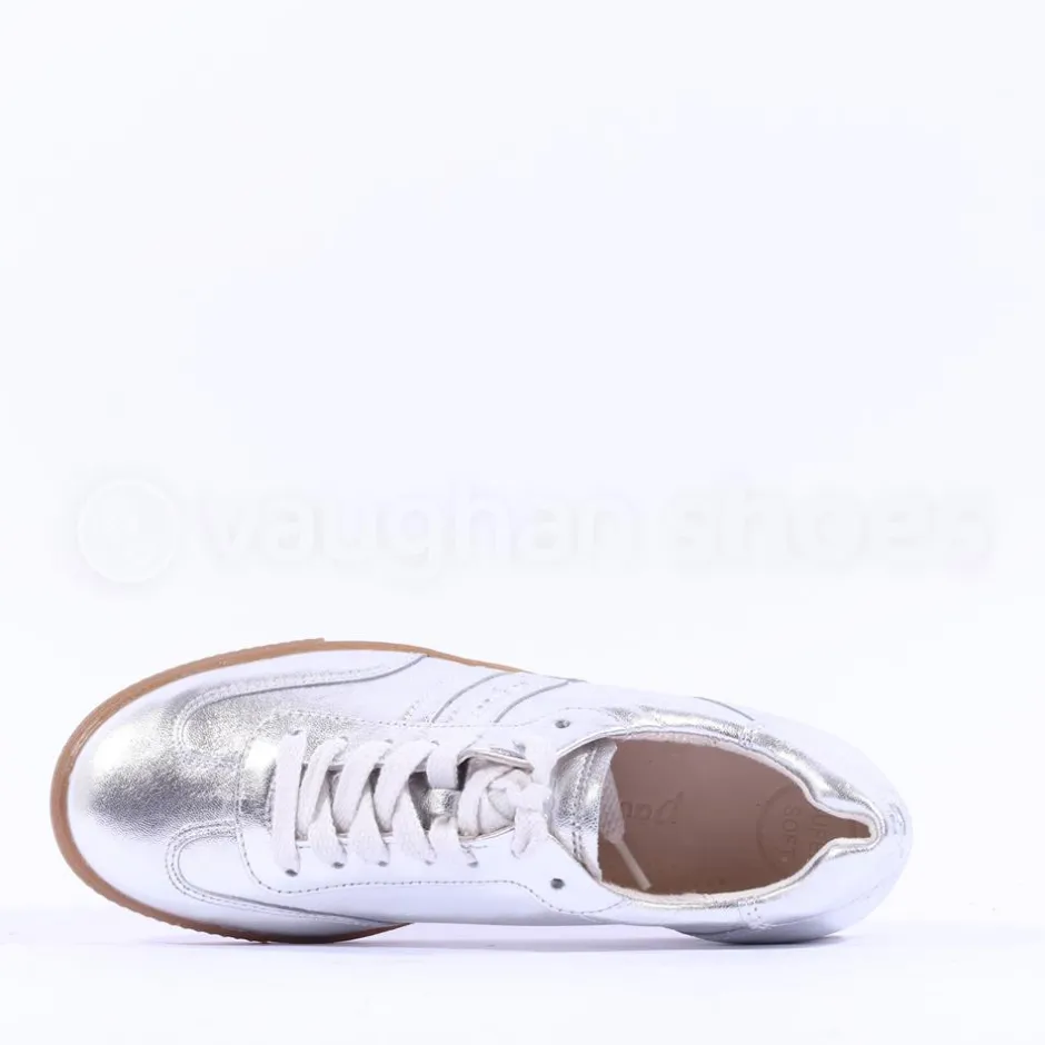 Women Paul Green Gum Sole Laced Trainer - Silver Metallic